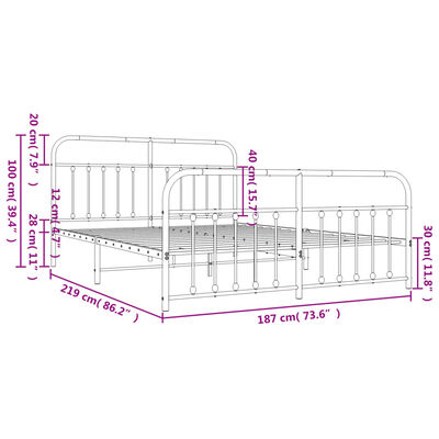 vidaXL sengeramme med sengegavl og fodgærde 183x213 cm metal hvid