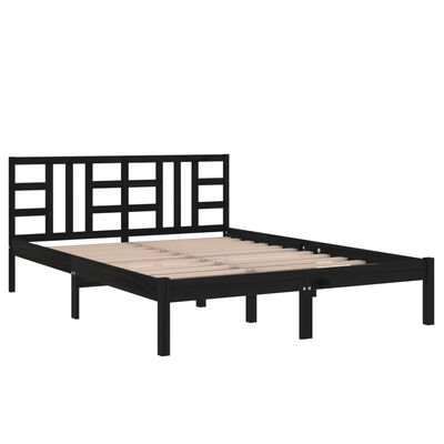 vidaXL sengeramme 135x190 cm Double massivt fyrretræ sort