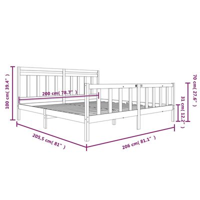 vidaXL sengeramme 200x200 cm massivt træ grå