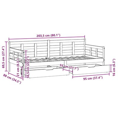 vidaXL daybed med skuffer 80x200 cm massivt fyrretræ hvid