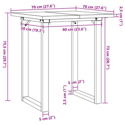 vidaXL spisebord 70x70x75,5 cm O-stel massivt fyrretræ og støbejern