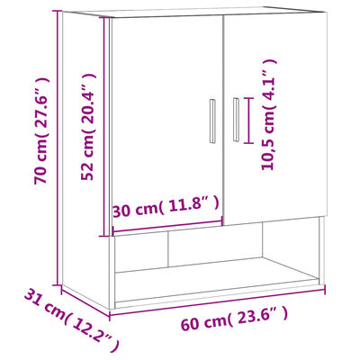 vidaXL vægskab 60x31x70 cm konstrueret træ sort