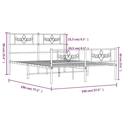 vidaXL sengeramme med sengegavl og fodgærde 140x190 cm metal sort