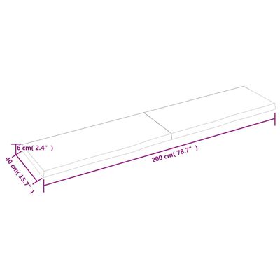 vidaXL bordplade til badeværelse 200x40x(2-6) cm massivt træ lysebrun