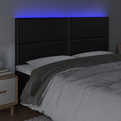 vidaXL sengegavl med LED-lys 160x5x118/128 cm kunstlæder sort