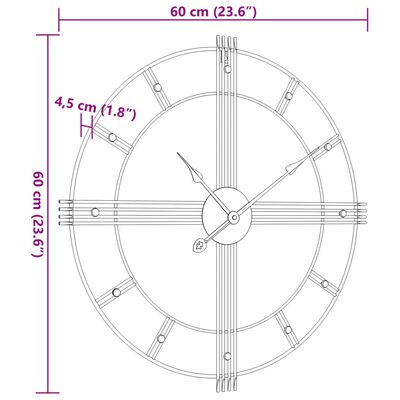 vidaXL vægur Ø60 cm jern sort