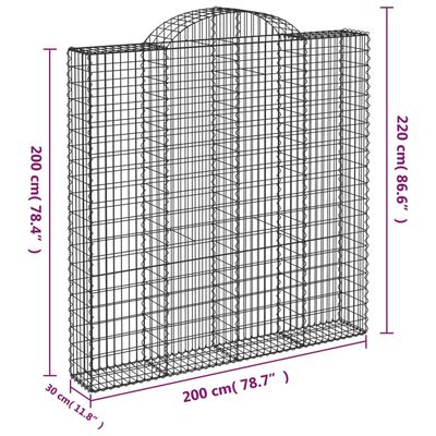 vidaXL buede gabionkurve 6 stk. 200x30x200/220 cm galvaniseret jern