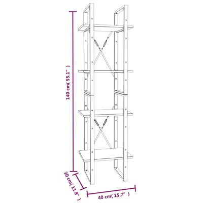 vidaXL bogreol m. 4 hylder 40x30x140 cm konstrueret træ grå sonoma