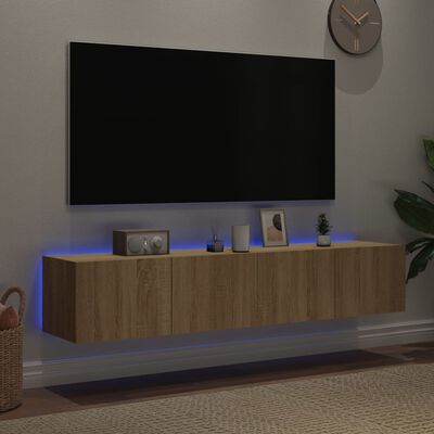 vidaXL væghængte tv-borde 2 stk. med LED-lys 80x35x31 cm sonoma-eg