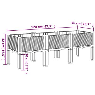 vidaXL plantekasse med ben 120x40x42 cm PP brun