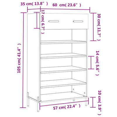 vidaXL skoreol 60x35x105 cm konstrueret træ røget egetræsfarve