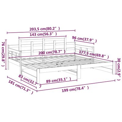 vidaXL daybed med udtræk 2x(90x200) cm massivt fyrretræ grå