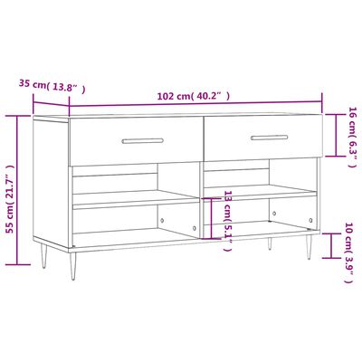 vidaXL skobænk 102x35x55 cm konstrueret træ betongrå