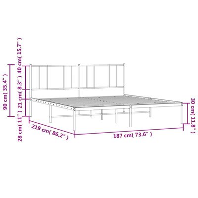 vidaXL sengeramme med sengegavl 183x213 cm metal sort