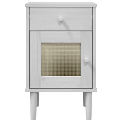 vidaXL sengebord SENJA rattanlook 40x35x65 cm massivt fyrretræ hvid