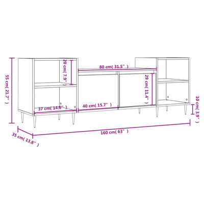 vidaXL tv-bord 160x35x55 cm konstrueret træ grå sonoma-eg