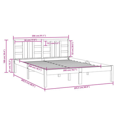 vidaXL sengeramme 200x200 cm massivt træ