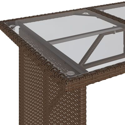 vidaXL havebord med glastop 110x68x70 cm polyrattan brun