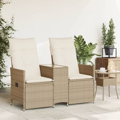 vidaXL 2-personers havesofa med bord og lænefunktion polyrattan beige