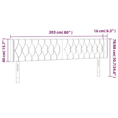 vidaXL sengegavl med LED-lys 203x16x78/88 cm stof mørkebrun