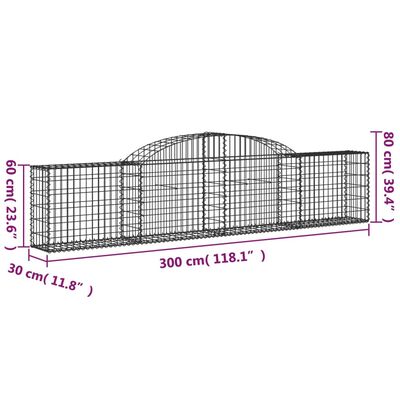 vidaXL buede gabionkurve 5 stk. 300x30x60/80 cm galvaniseret jern