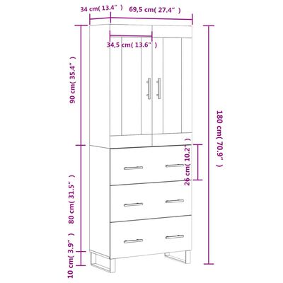 vidaXL højskab 69,5x34x180 cm konstrueret træ betongrå