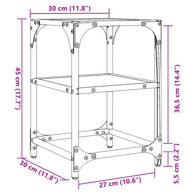 vidaXL sofaborde 2 stk. 30x30x45 cm sort glastop stål