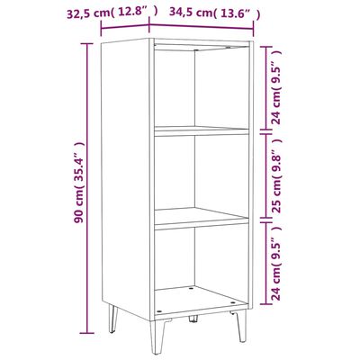 vidaXL skænk 34,5x32,5x90 cm konstrueret træ grå sonoma-eg