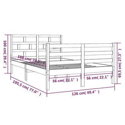 vidaXL sengeramme 120x190 cm Small Double massivt træ hvid