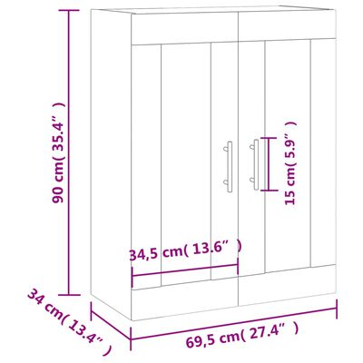 vidaXL væghængt skab 69,5x34x90 cm konstrueret træ betongrå