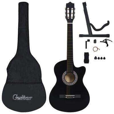 vidaXL klassisk western guitarsæt 12 dele med 6 strenge 38" sort