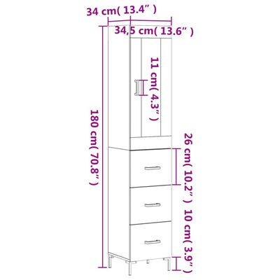 vidaXL skab 34,5x34x180 cm konstrueret træ sonoma-eg