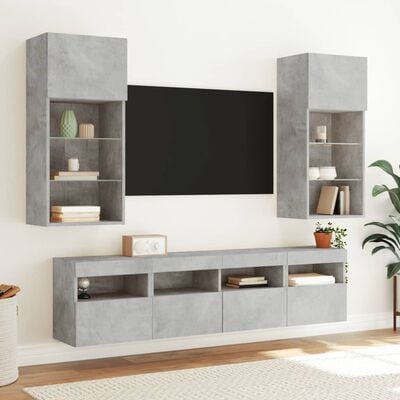 vidaXL væghængt tv-bord med LED-lys 40x30x40 cm betongrå