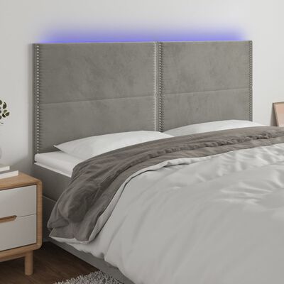 vidaXL sengegavl med LED-lys 200x5x118/128 cm fløjl lysegrå