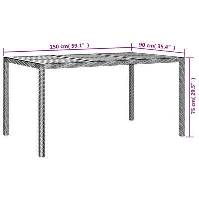 vidaXL havebord 150x90x75 cm polyrattan og akacietræ sort