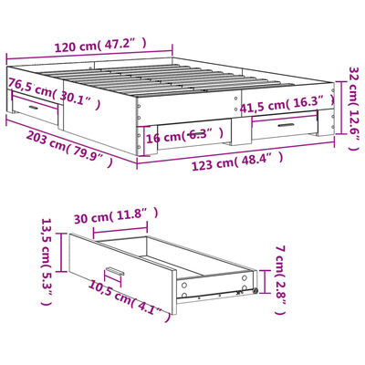 vidaXL sengeramme med skuffer 120x200 cm konstrueret træ grå sonoma-eg