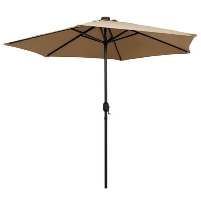 vidaXL parasol med LED-lys og aluminiumsstang 270 cm gråbrun