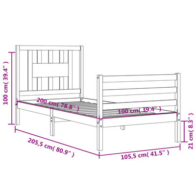 vidaXL sengeramme med sengegavl 100x200 cm massivt træ sort