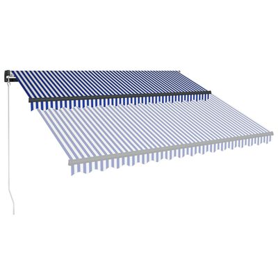 vidaXL markise m. LED-lys 450x300 cm manuel betjening blå og hvid