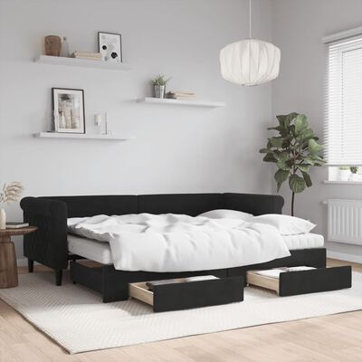 vidaXL daybed med udtræk og skuffer 80x200 cm velour sort