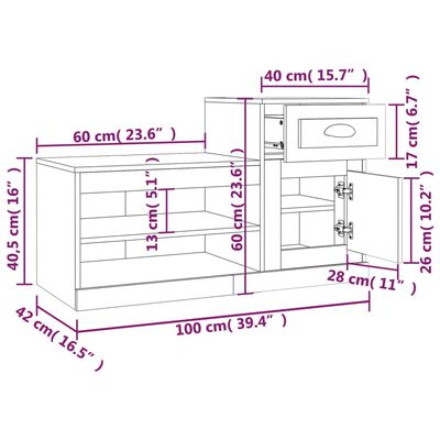 vidaXL skoskab 100x42x60 cm konstrueret træ brun egetræsfarve