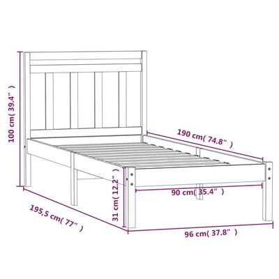 vidaXL sengeramme 90x190 cm Single massivt træ hvid