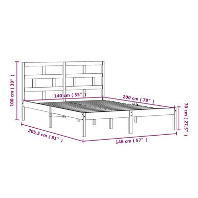 vidaXL sengeramme 140x200 cm massivt fyrretræ sort