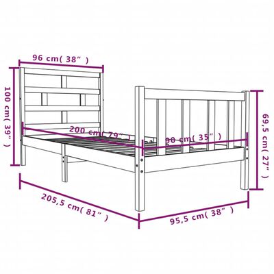 vidaXL sengeramme 90x200 cm massivt fyrretræ