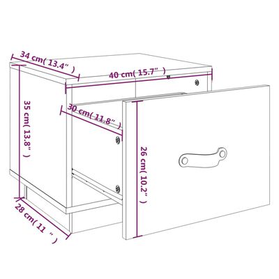 vidaXL sengebord 40x34x35 cm massivt fyrretræ grå