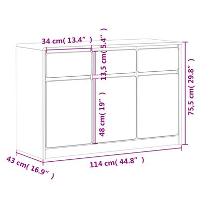 vidaXL skænk SAUDA 114x43x75,5 cm massivt fyrretræ egetræsfarvet