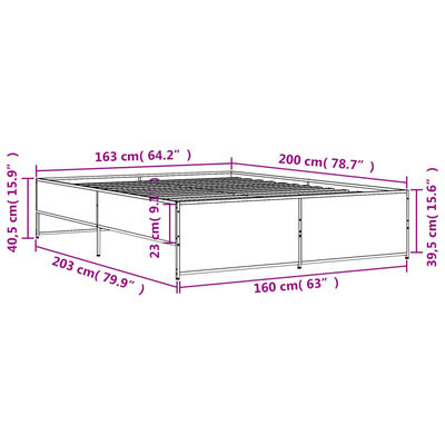 vidaXL sengestel 160x200cm konstrueret træ og metal røget egetræsfarve