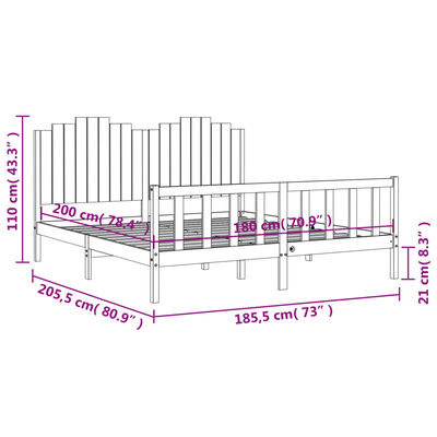 vidaXL sengeramme med sengegavl 180x200 cm massivt træ sort