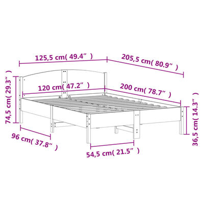 vidaXL sengeramme uden madras 120x200 cm massivt fyrretræ hvid