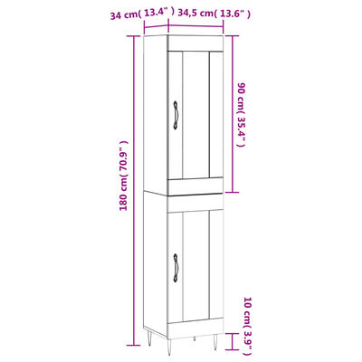 vidaXL højskab 34,5x34x180 cm konstrueret træ grå sonoma-eg